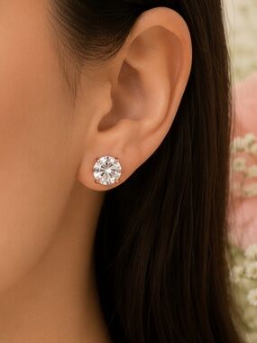 Handmade 4 CT Total Weight (8mm) Moissanite Stud Earrings Rose Gold Vermeil
